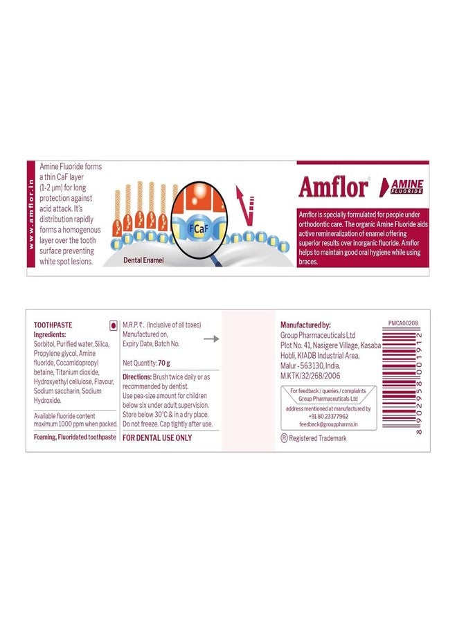 Amflor Orthodontic Toothpaste for Braces (70g x 2) and Amflor Mouthwash (250ml x 1) prevent cavities & White Spot Lesions with Organic Amine Fluoride for Enamel Remineralization Oral Care (combo pack) - Image 3